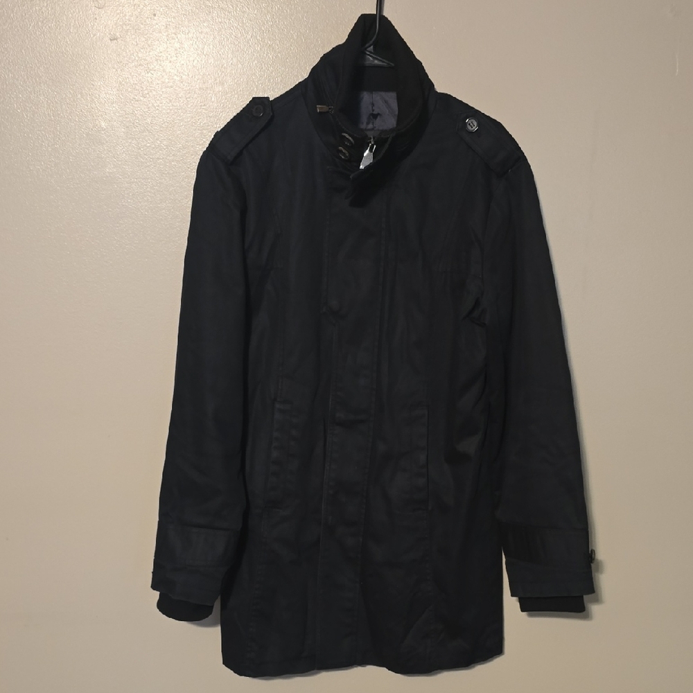 Zara Man Men's Size Large‎ Black Zip/Button Front Jacket Overcoat Polyester